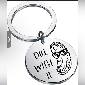 Dill With It Pickle Silver Key Chain NIP